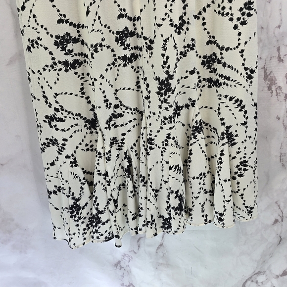 Talbots Dress Women 6 White Black Midi Tank Sleeveless Floral Flounce Hem Office - Picture 8 of 12